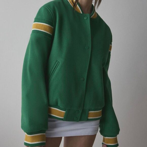 Bdg Women's Green Varsity Vintage-Inspired Green Varsity Bomber Jacket - Picture 6 of 8